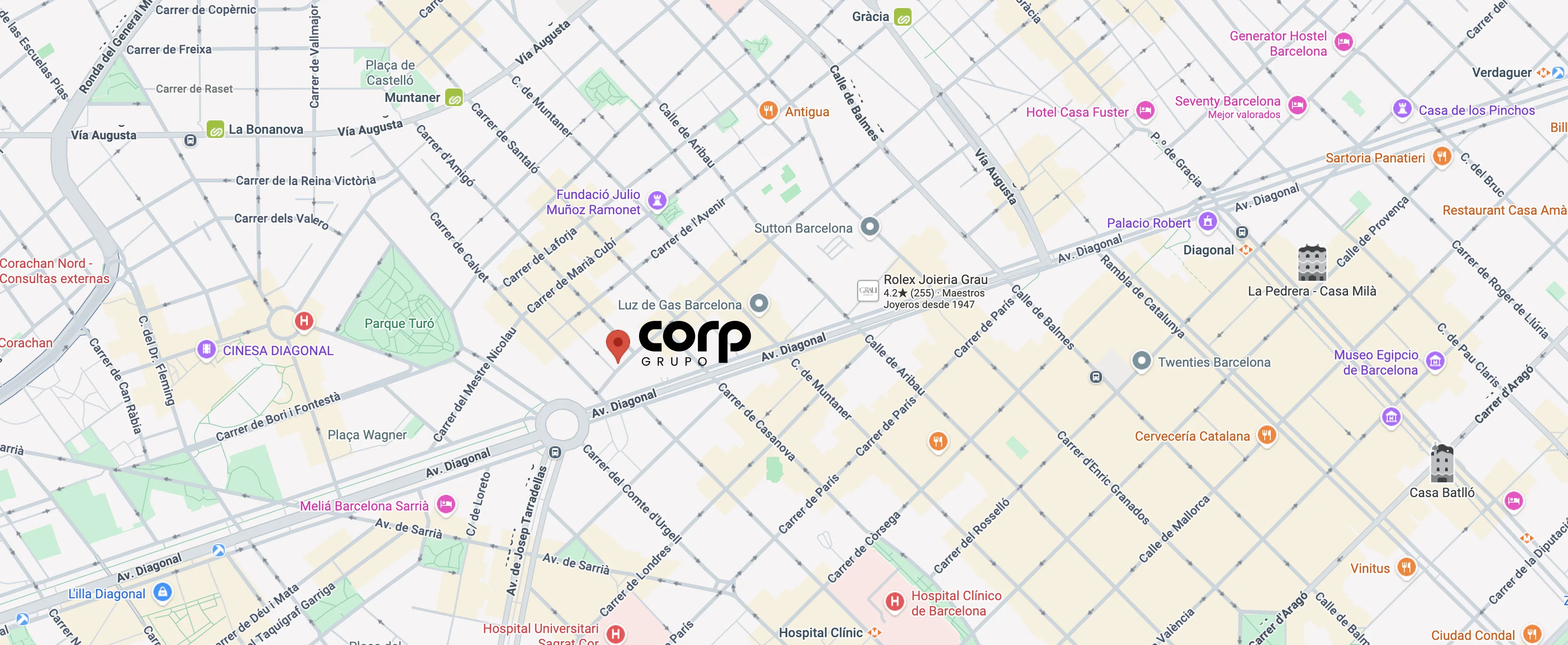 Mapa de la ubicación de las oficinas de Arkspot en Travessera de Gràcia, 9, Barcelona
